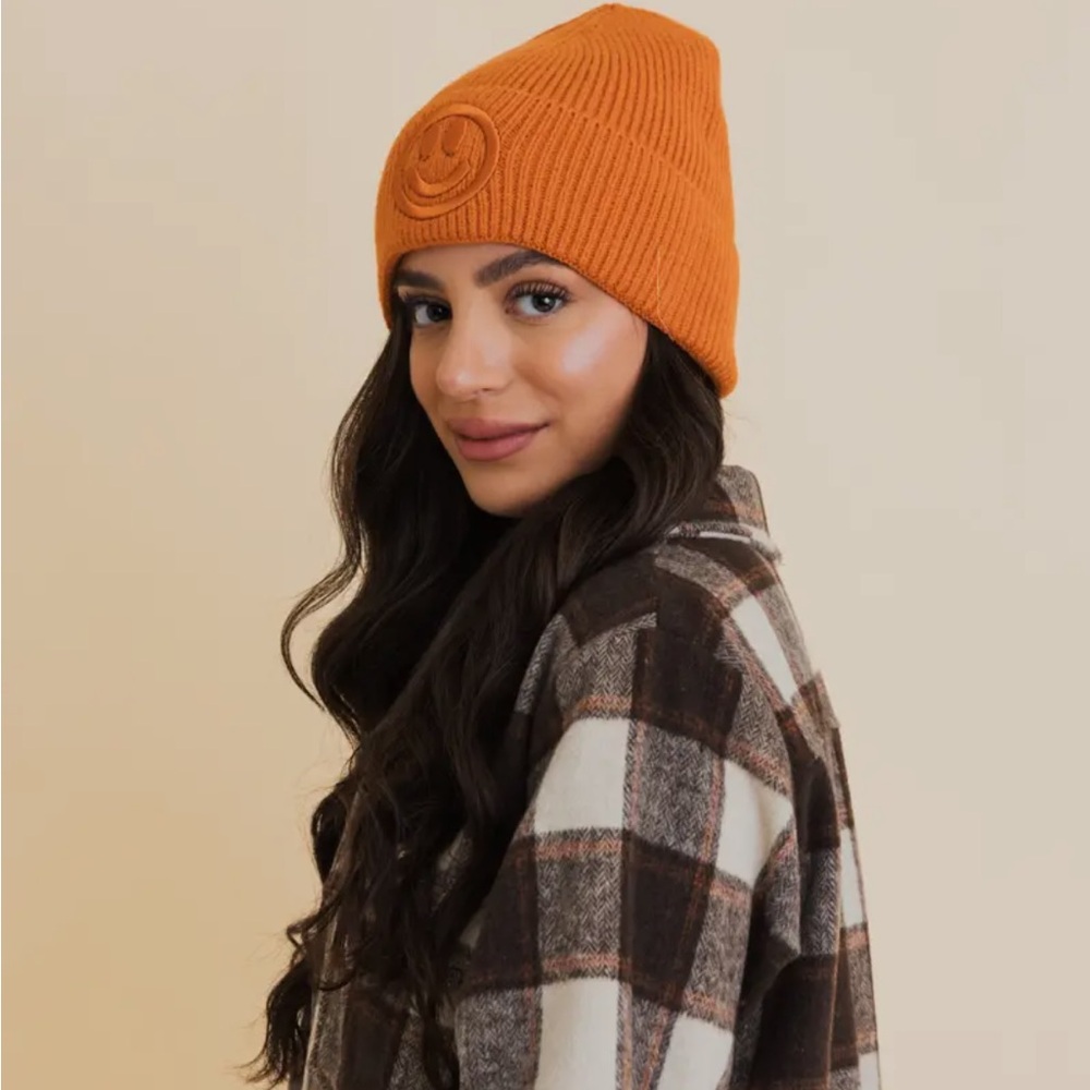 Happy Face Embroidered Ribbed Knit Beanie - Picture 8 of 14